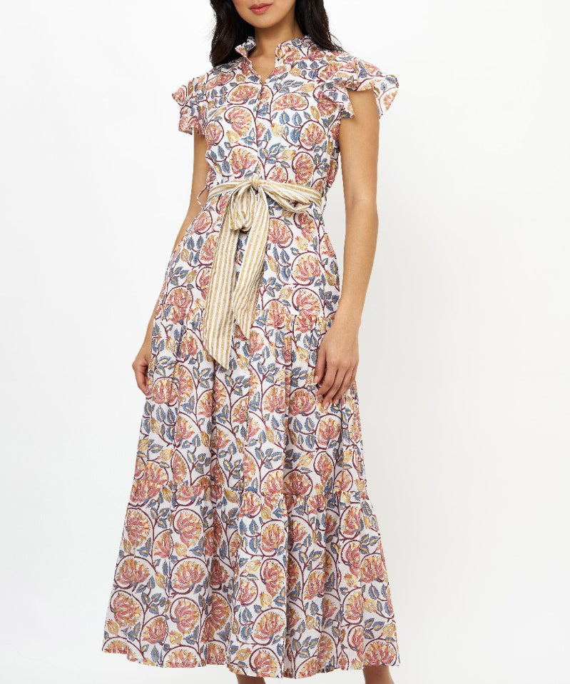 Ruffle Collar Button Maxi