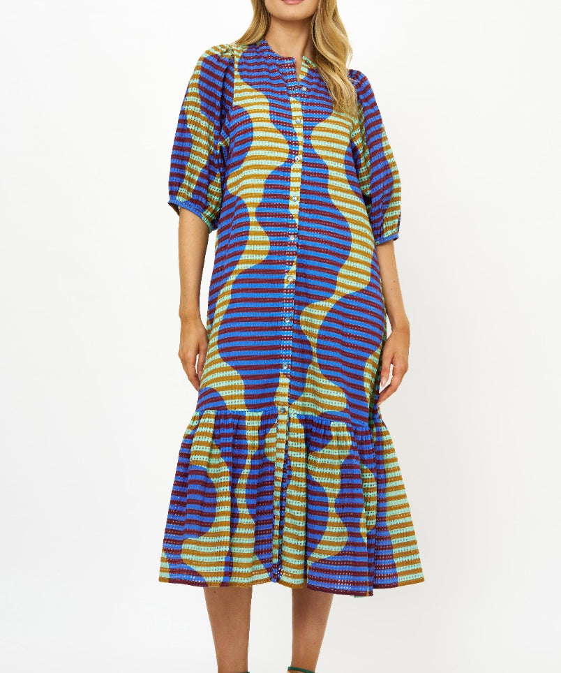 Button Puff Sleeve Midi