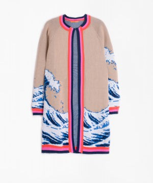 Wave Print Open Cardigan