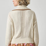 Contrast Collar Zip Cardigan