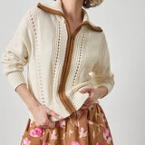 Contrast Collar Zip Cardigan