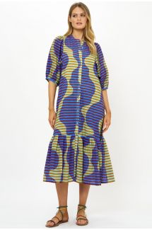 Button Puff Sleeve Midi