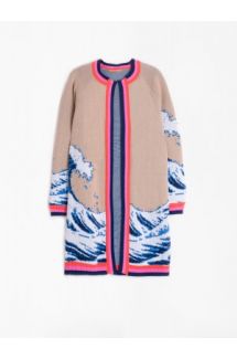 Wave Print Open Cardigan