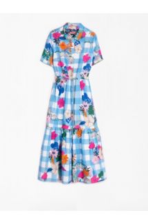 Checkered Floral Shirt Dress