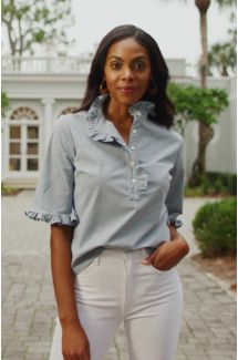 Ruffle Collar Short Sleeve Top