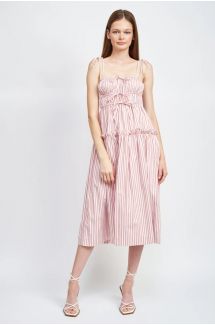 Striped Smocked Midi Dress