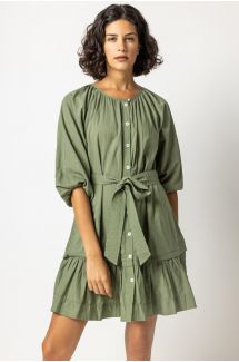 3/4 Button Down Peplum Dress
