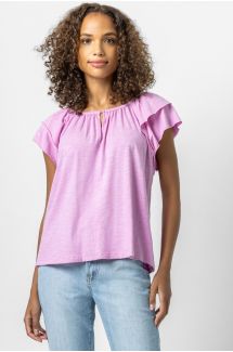 Ruffle Sleeve Keyhole Top