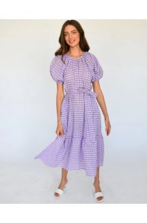 Check Gathered Neck Dress